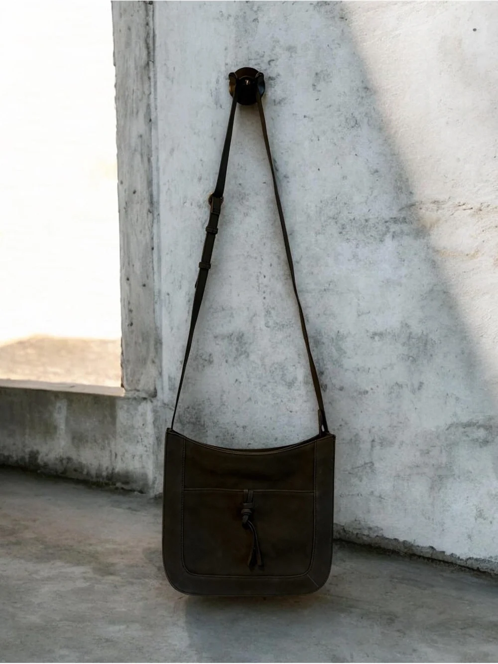 Lucky Brand Dark Charcoal Gray Leather Crossbody Bag
